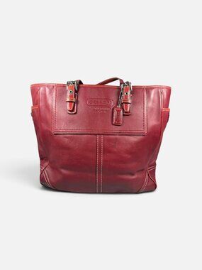 POSHMARK TITLE Coach F11397 Red Leatherware Legacy Tote Shoulder Bag Large Leath